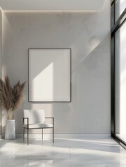 Modern Sleek White Poster Displayed in Elegant Setting - Minimalist Design Exhibition