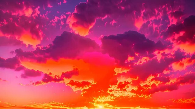 Captivating photo of a picturesque sunset, showcasing a breathtaking sky filled with beautiful fluffy clouds, A dreamy sunset with heart-shaped clouds for Valentine's Day
