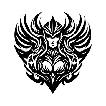recommend clip art: valkyre nordic deity mythology in modern tribal tattoo, abstract line art of deity, minimalist contour. Vector