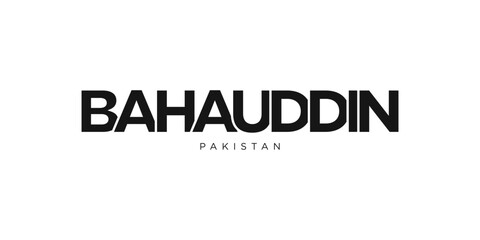 Bahauddin in the Pakistan emblem. The design features a geometric style, vector illustration with bold typography in a modern font. The graphic slogan lettering.
