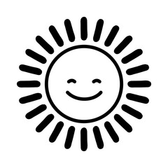 Happy sun line icon. Cartoon cute sun character. Smiling summer sunshine.