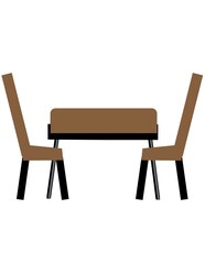 A brown table with two chairs on either side