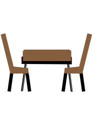 A brown table with two chairs on either side