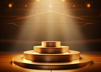 Podium with golden light lamps background. AI-Generated Image