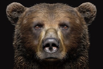 Close-up portrait of a brown bear showcasing its captivating eyes and detailed fur texture against...