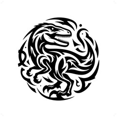 raptor in modern tribal tattoo, abstract line art of people, minimalist contour. Vector