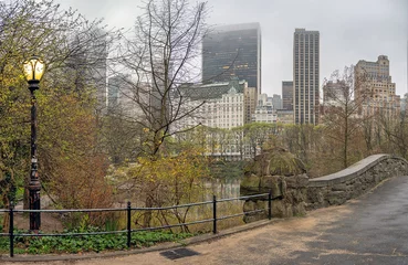 Crédence de douche en verre acrylique avec photo Pont de Gapstow Gapstow Bridge in Central Park,spring