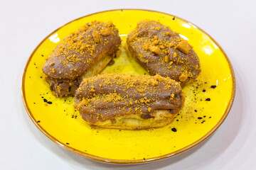 Ekler Pasta Turkish delicious ekler pasta with plate.