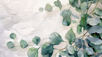 Floral design with watercolor branches with green leaves