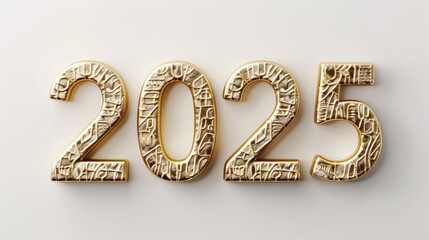 Happy New Year background with 2025 shiny golden numbers isolated on white background. Festive celebration banner