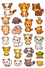 Obraz premium Sure, here is a description for a set of animal icons: Cute cartoon animal vector illustrations for design projects featuring dogs, cats, bears, and more