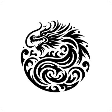 chinese dragon  in modern tribal tattoo, abstract line art of people, minimalist contour. Vector