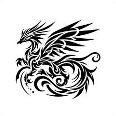 fairy dragon in modern tribal tattoo, abstract line art of people, minimalist contour. Vector