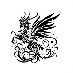fairy dragon in modern tribal tattoo, abstract line art of people, minimalist contour. Vector