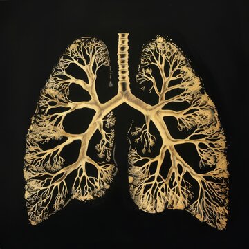 photo of human lungs bronchi gold black background