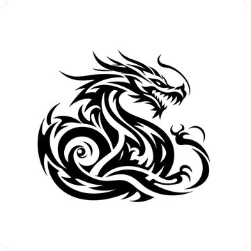 recommend clip art: water dragon in modern tribal tattoo, abstract line art of people, minimalist contour. Vector