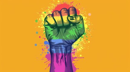 Illustration of a fist raised in the colors of the LGBT flag. Pride month. LGBTQ concept