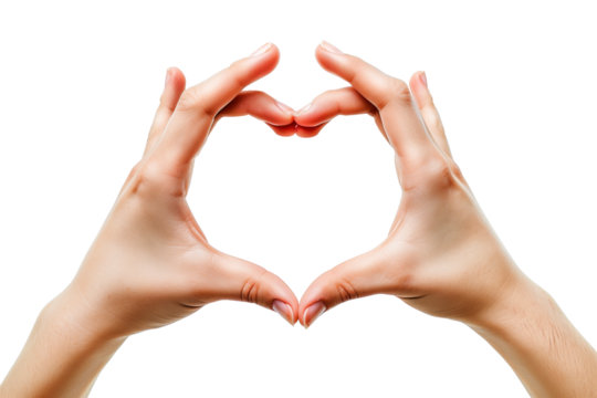 Two hands create a heart shape isolated on white background, conveying love and unity. - Powered by Adobe