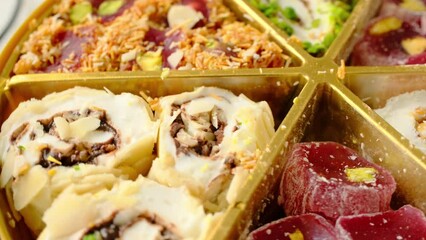 Turkish delights with pistachios in close-up	
