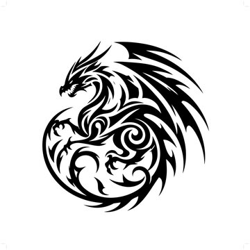wyvern dragon in modern tribal tattoo, abstract line art of people, minimalist contour. Vector
