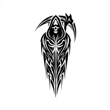 recommend clip art: grim reaper in modern tribal tattoo, abstract line art of horror character, minimalist contour. Vector