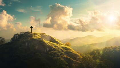 The Christianity themed with a dramatic beautiful of light vibrant background. Beautiful clouds,...
