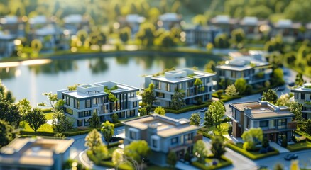 Futuristic Miniature Model of Eco-Friendly Residential Area with Green Spaces