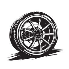 Car wheel in cartoon, doodle style . Image for t-shirt, web, mobile apps and ui. Isolated 2d vector illustration in logo, icon, sketch style, Eps 10, black and white. AI Generative
