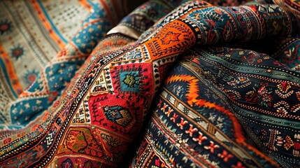 Vintage Tapestry Texture: Vibrant Geometric Patterns