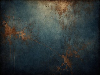 Image showcases textured background transitioning from dark blue to brown, reminiscent of aged metal, wall with rust, patina effects. Central area darker, suggesting depth, shadow.