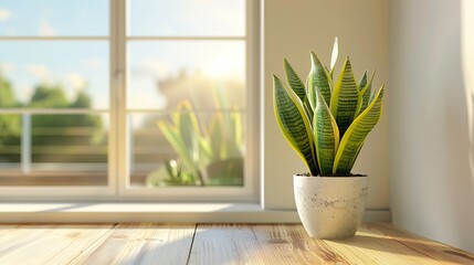 Sansevieria Houseplant in White Pot: Bright Living Room