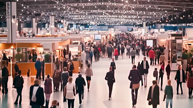 Crowd of People Walking in Convention Hall Generative AI