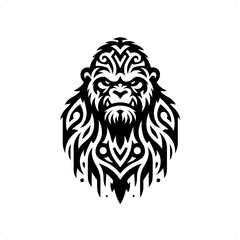 yeti; bigfoot  in modern tribal tattoo, abstract line art of horror character, minimalist contour. Vector