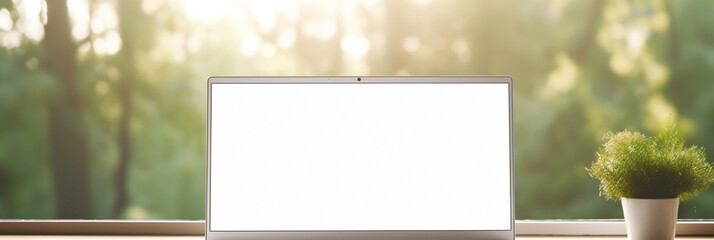 A white screen laptop mockup on a white tablet. AI-Generated Image
