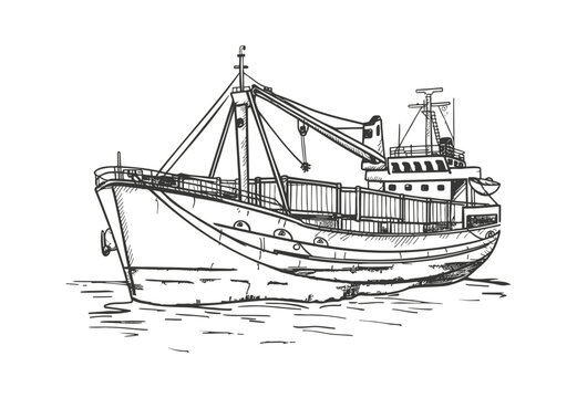 recommend clip art: Vector Illustration of a fishing boat with net at sea. 