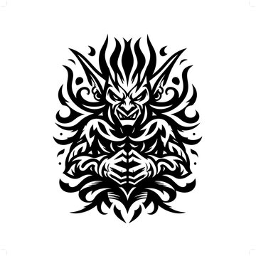 recommend clip art: goblin in modern tribal tattoo, abstract line art of people, minimalist contour. Vector