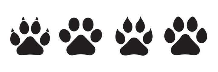 Set of Footprints dog and cat with claw. Imprint legs symbol. Vector illustration.