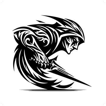 recommend clip art: assasin in modern tribal tattoo, abstract line art of people, minimalist contour. Vector