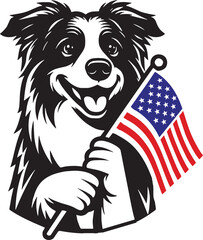 Border Collie Dog with American Flag