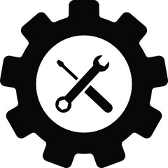 Mechanical gear icon with the middle for repair on white background. Vector Illustration.