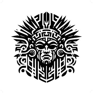 recommend clip art: aztec warrior in modern tribal tattoo, abstract line art of people, minimalist contour. Vector