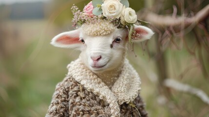 Fototapeta premium Adorable lamb dressed in cute attire