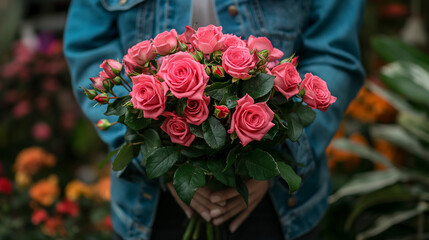 A close-up shot of a woman's hands gently holding a bouquet conveying anticipation and excitement.