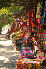 Colourful outdoor market on a sunny day.