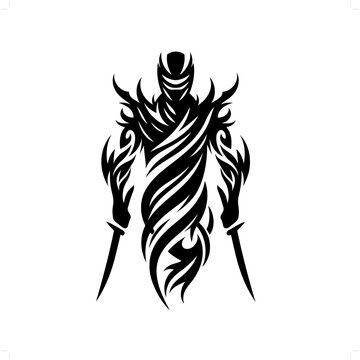 recommend clip art: ninja in modern tribal tattoo, abstract line art of people, minimalist contour. Vector