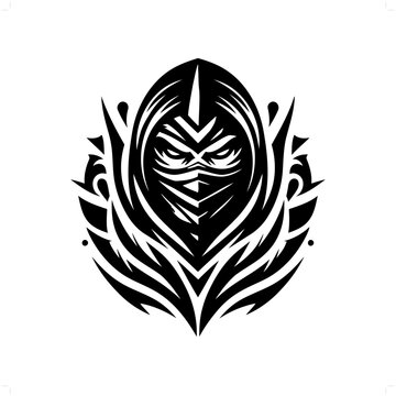 recommend clip art: ninja in modern tribal tattoo, abstract line art of people, minimalist contour. Vector