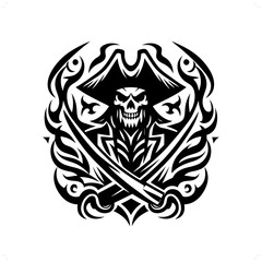 pirate in modern tribal tattoo, abstract line art of people, minimalist contour. Vector