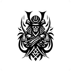 samurai in modern tribal tattoo, abstract line art of people, minimalist contour. Vector