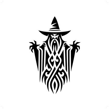 recommend clip art: wizard in modern tribal tattoo, abstract line art of people, minimalist contour. Vector