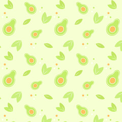 Vector seamless pattern with avocados and green leaves